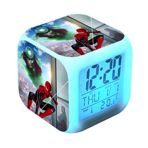 Spider Man Multicolor LED Night Light Alarm Clock 7 Color Kids Room Lamp Gift - Picture 4 of 22