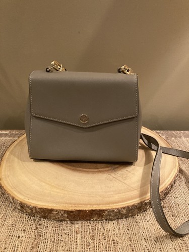 TORY BURCH Leather Robinson Top Handle Crossbody bag Grey Henron 498$ - Picture 3 of 14