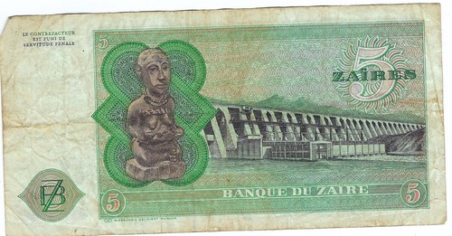 Billete Zaire 5 Zaires 1977 P21b - Imagen 2 de 2