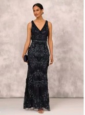 Aidan Mattox Mini Ruffled Beaded Gown Wirh V-neck And Back In Twilight Size 6
