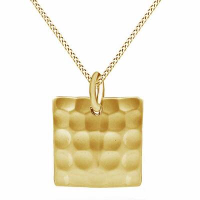 Chic Hammered Texture Square Pendant Necklace 14K Yellow Gold Plated Sterling