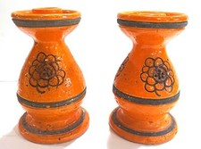 Pair 2 BITOSSI ROSENTHAL NETTER ITALIAN Orange CERAMIC Flower CANDLE HOLDERS MCM