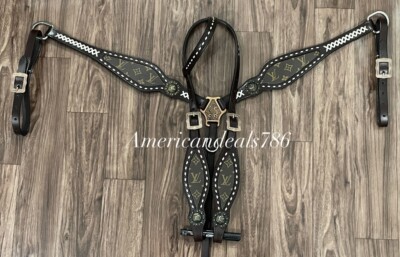 Western Brown Leather Bling Tack Set With Printed Leather And Buckstitch