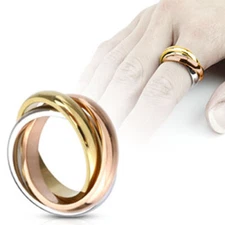 Tri-Roll Links Three Tone Band Fashion Women's Ring 316L Stainless Steel