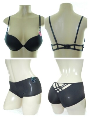 2 pc set MAX CLEAVAGE DEEP PLUNGE POWER PUSH UP BRA+ boyshort  panty 34-36 B-D
