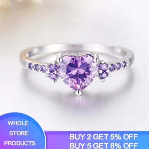 Amethyst Tibetan Silver Heart Rings Women Fashion Jewelry Wedding Bands Ring 3mm - Picture 1 of 12