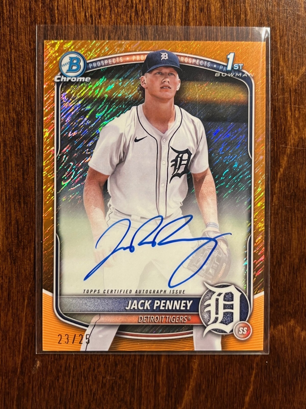 JACK PENNEY 2025 BOWMAN CHROME 1ST ORANGE SHIMMER AUTO /25 Tigers Prospect