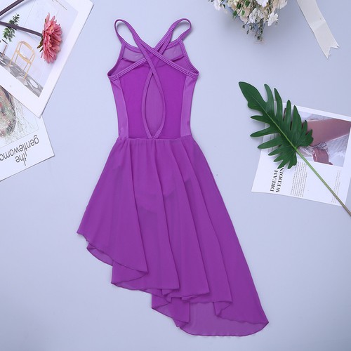UK Girls Lyrical Ballet Skirt Chiffon Criss Cross Back Dress Sleeveless Leotard - Picture 62 of 74