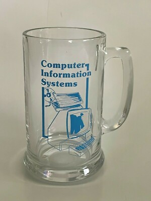 Vintage COMPUTER INFORMATION SERVICES 5-1/2'' Tall GLASS Handled MUG Scarce Very