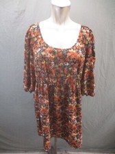 FOREVER 21 Plus Size 1X Women Floral Back Zip Short Sleeve Flare Short Dress 845