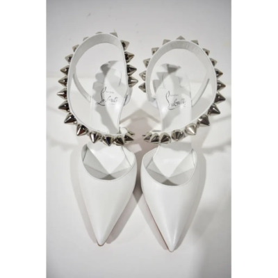 Christian Louboutin Spikita Pump 100 Bianco White Spike Strappy
