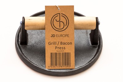 Gusseisen Grill/Speckpresse runde Form 0,9 kg Gewicht T 18 cm x H 7 cm. 