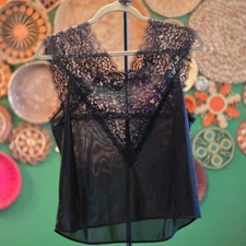  Collections Etc. Women’s Medium Black Lace Lingerie Top – Sheer & Elegant