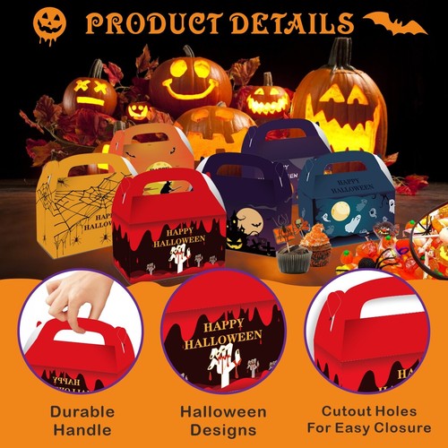 Pack of 12 Halloween Trick or Treat Sweet Candy Gift Cookie Loot Party Boxes - Picture 4 of 11