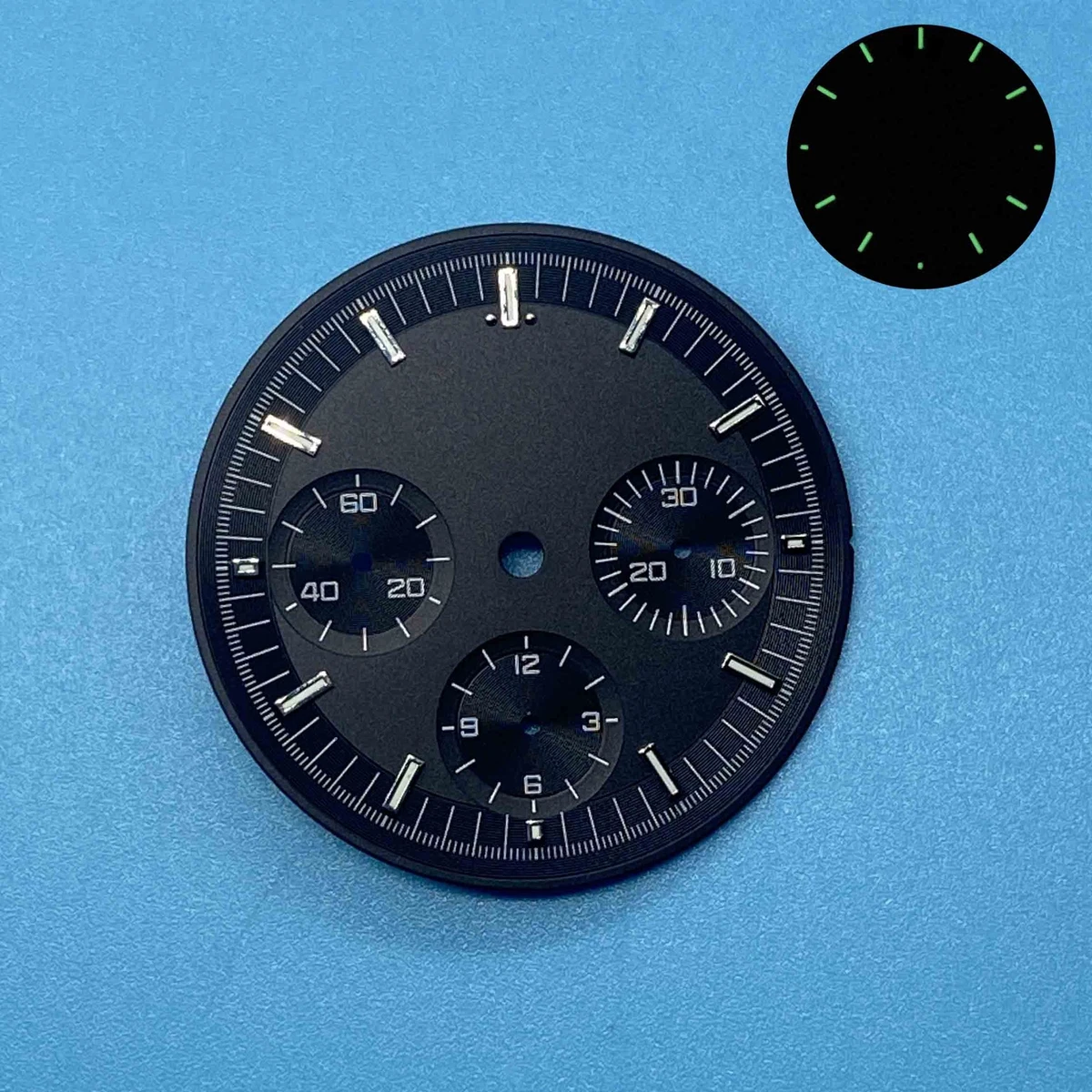 Fit Seagull ST1901 ST1902 ST1903 Chronograph 3 Register Green Lume Watch Dial
