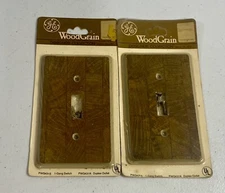 *BRAND NEW* Vintage GE Faux Wood grain Plastic Light switch Cover 1980 Lot Of 2