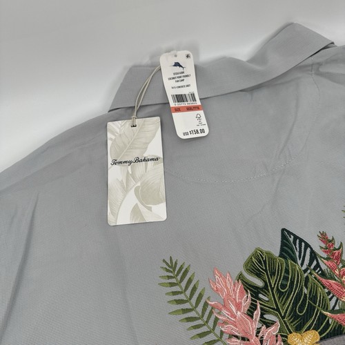 NWT Tommy Bahama Coconut Point Frondly Fan Camp Shirt XXXL Concrete Gray $158 - Picture 4 of 7