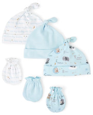 The Children's Place Baby Boys Animal Knotted Hat Mittens 6 Pc Set New NIP