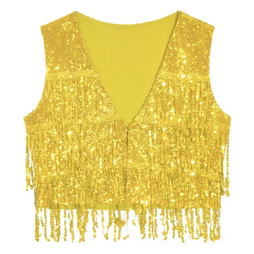 AU Women Sequins Tassels Waistcoat Vest Sleeveless Open Front Fringed Jacket - Picture 27 of 55