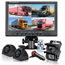 HD 9" Quad Split Monitor 4PIN CCD Backup Camera 12-24V Truck Rear View Reversing