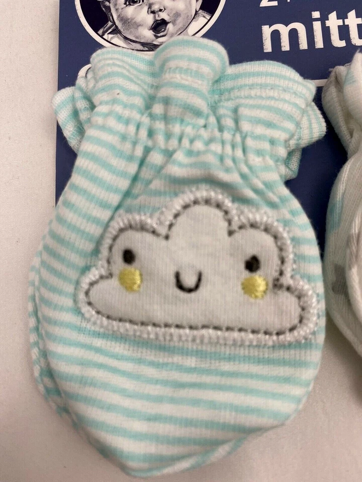 Juego de 2 pares de guantes Gerber para bebé, 0-3 meses, verde pastel/blanco Foto 4 de 4