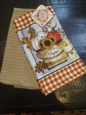 Fall Autumn Harvest Floral Pumpkins Kitchen Towel Set of 2 16x26 Home Decor