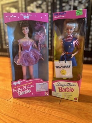 Lot of 2 VTG 96/97 Walmart Special Edition Barbie-Shopping Time & Pretty Choices