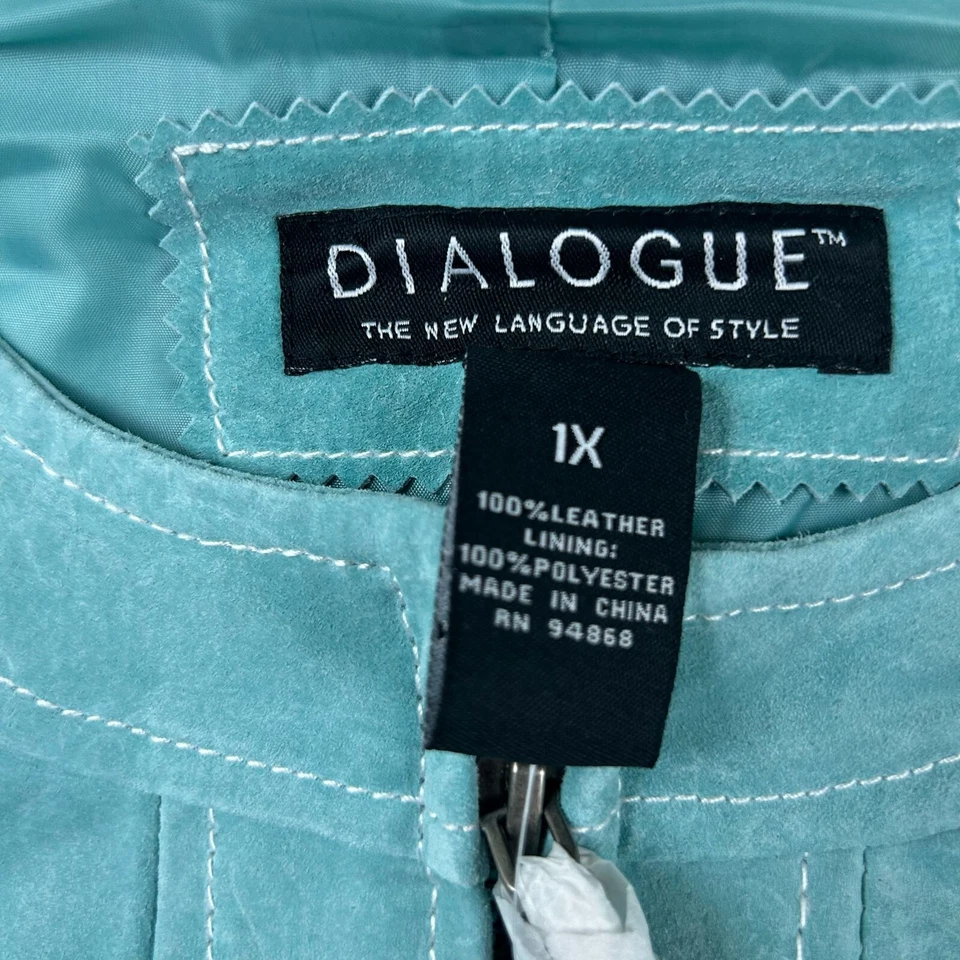 Dialogue 夹克女式 1X 蓝色可水洗麂皮绒皮革衬里全拉链西装外套全新带标签 — 第 2/4 张图片