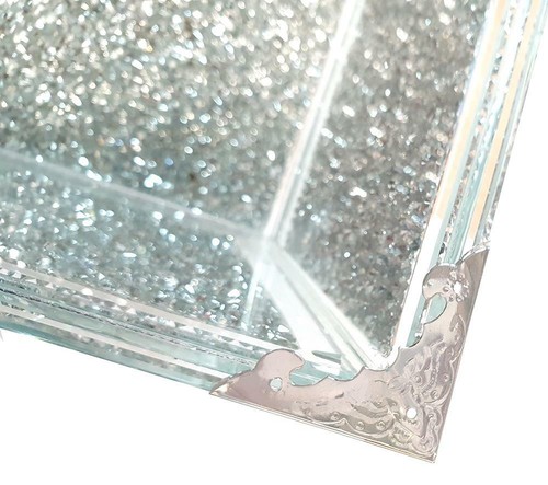 Sparkly Crushed Diamond Crystal Filled Silver Home Kitchen Silver Fruit Bowl - Picture 7 of 9