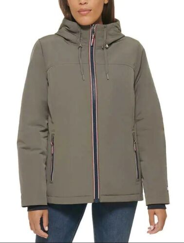 TOMMY HILFIGER WOMEN'S HOODED FULL ZIP LINED GRAY JACKET SIZE LARGE (14-16) NEW - Picture 4 of 8