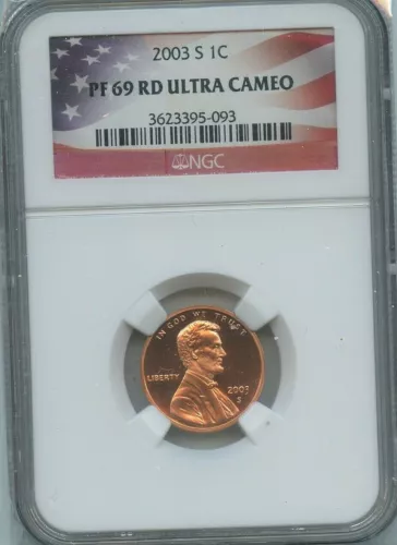 2003 S Lincoln 1 Cent NGC PF69 RD UCAM Graded Penny Coin Flag Label C10