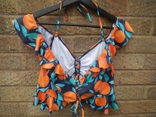 JFAN BIKINI TOP , ORANGES, FRILLY TIES , SIZE XL NWT