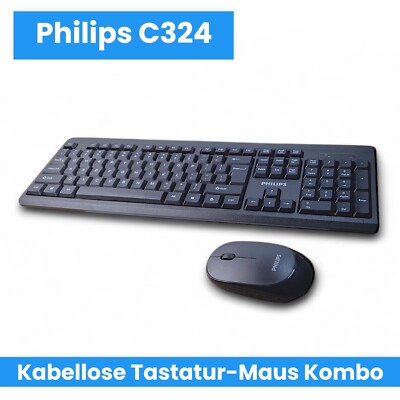 Philips C324 Tastatur Maus Set Kabellos Wireless Schwarz English Layout QWERTY