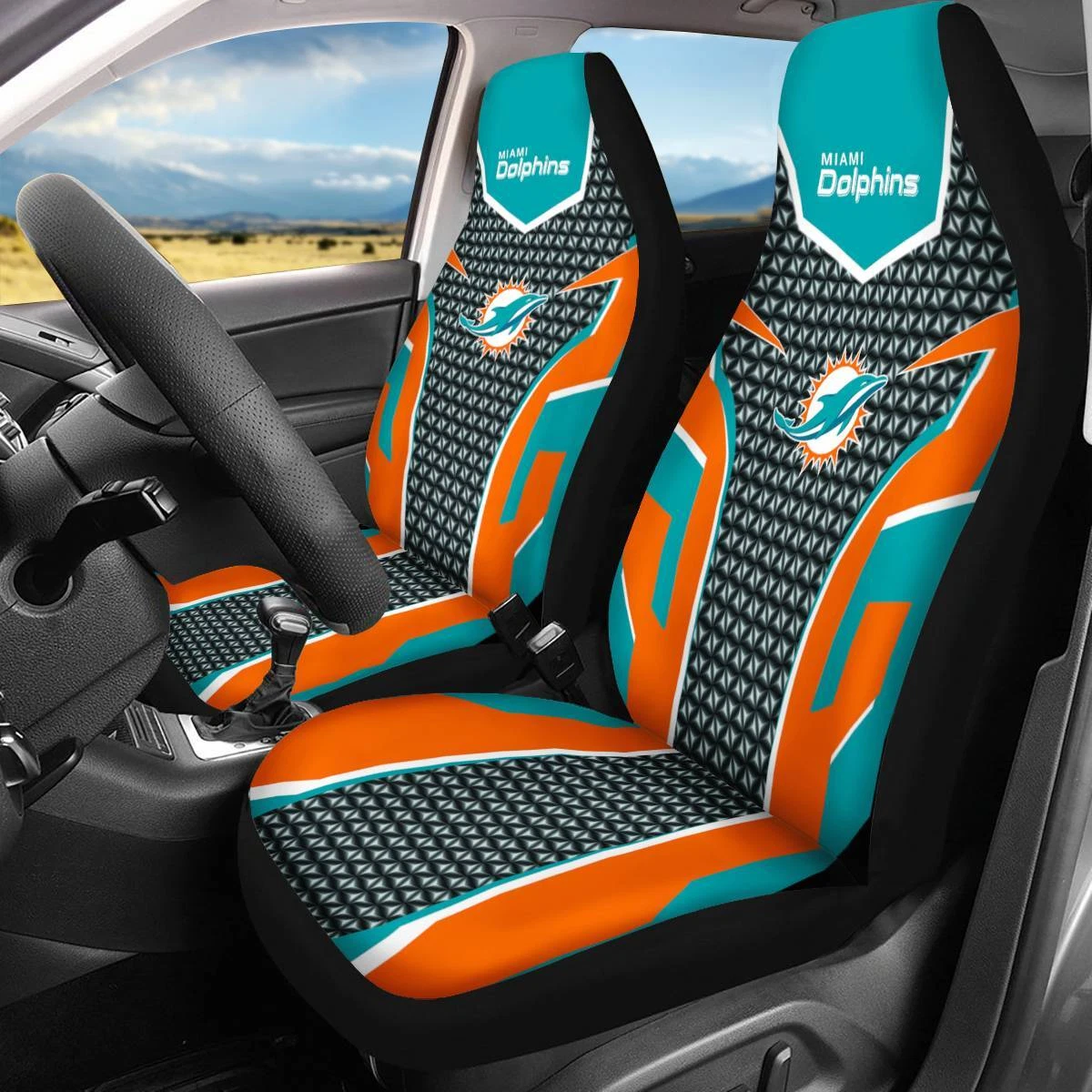 Car Seat Cover Seat Protector 2Pc for Miami Dolphins.
