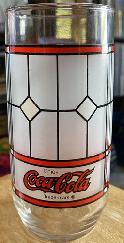 Coca-Cola Coke Vintage Libbey Frosted Stained Glass Tiffany Style Glass