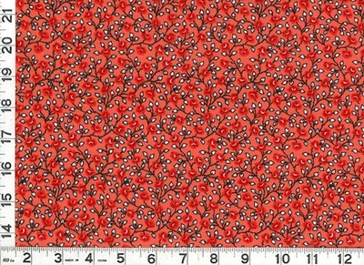 Dark Red Roses with Vines on Dk Orange Quilting & Sewing Fabric by Yard  #749