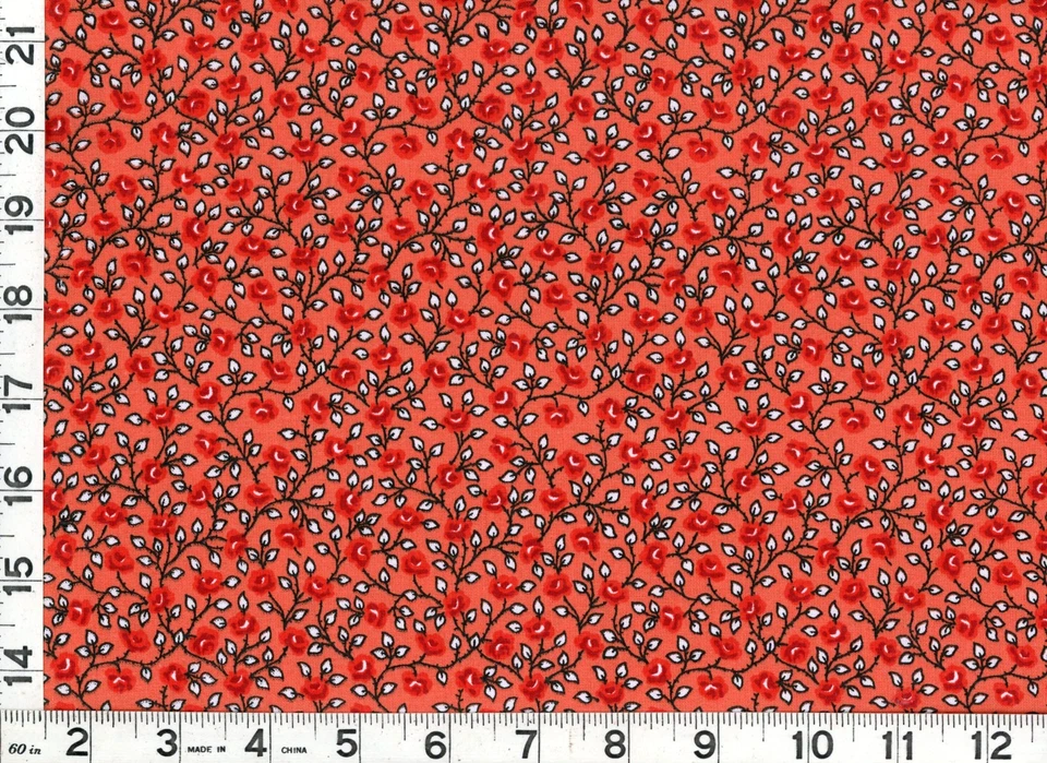 MDG Dark Red Roses with Vines on Dk Orange Quilting & Sewing Fabric by Yard #749