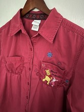 VTG Disney Winnie The Pooh Shirt Womens L Red Button Down Long Sleeve Button Up