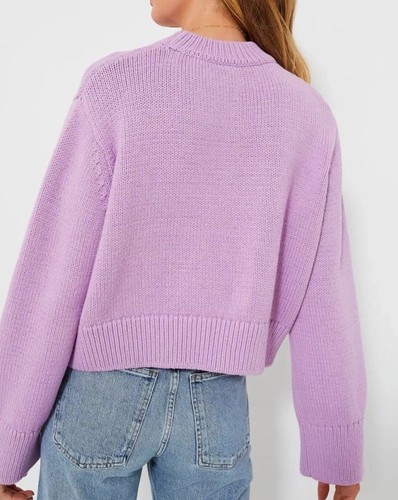 Tuckernuck NEW Lilac Purple Aiden Crewneck Cropped Cotton Knit Sweater Large - Picture 7 of 11