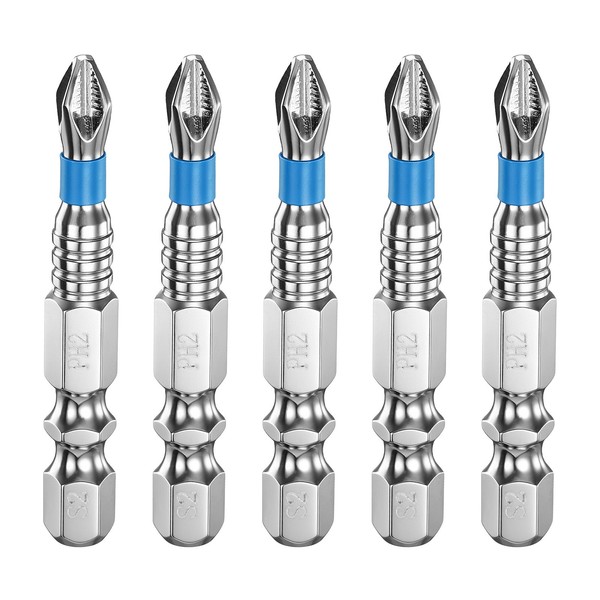 "5Pcs Anti-Rutsch Phillips Bit PH2 1/4\" Sechskant 2\" Magnetisch Blau FüR"-image
