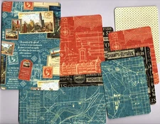 Graphic45 CITYSCAPES #2 (8PK) HANDCUT 3x4  4x6 EPHEMERA CARDS Double-Sided