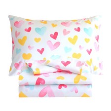 4 PCS Kids Sheet Set Heart Full Size Girls Microfiber 14 Inch Deep Pocket