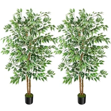 2 Pcs 5ft Ficus Artificial Trees, Tall Faux Trees Indoor with Natural Trunk a...