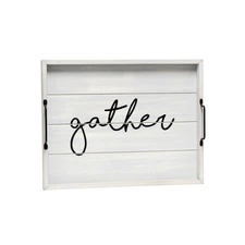 Elegant Designs 15.5" x 12" Decorative Wood Serving Tray, "Gather", Gray Wash