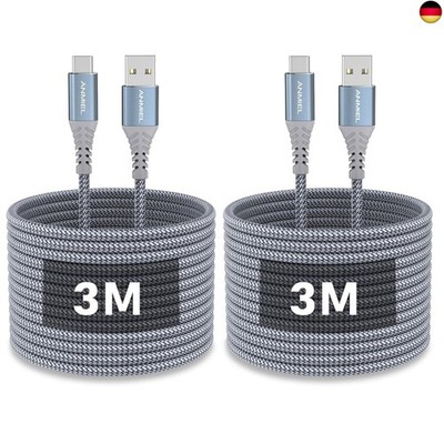 USB C Kabel 3M [2 Pack] 3.1A Schnellladung Typ C Ladekabel,Nylon geflochtenes