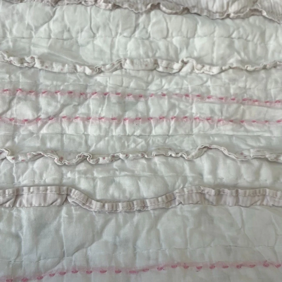 Edredón Pottery Barn Kids Reina Completo Brigitte Rosa Rayas Lunares Volantes Foto 4 de 4