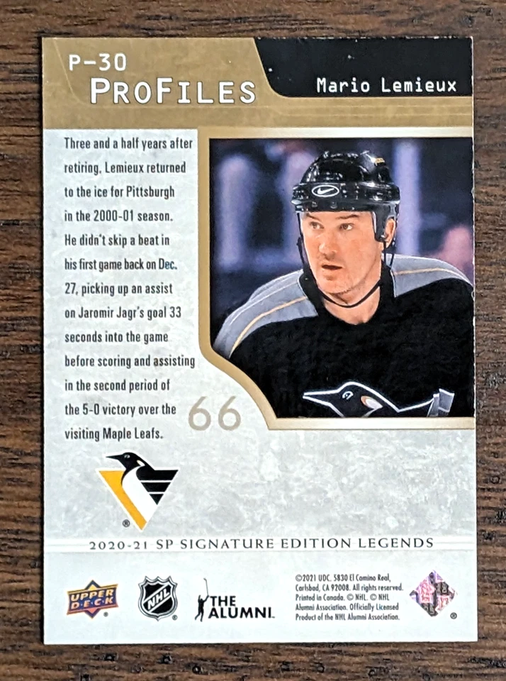 Mario Lemieux 2020-21 Upper Deck SP Signature Edition Legends Profiles Gold /49 - Image 2 of 2