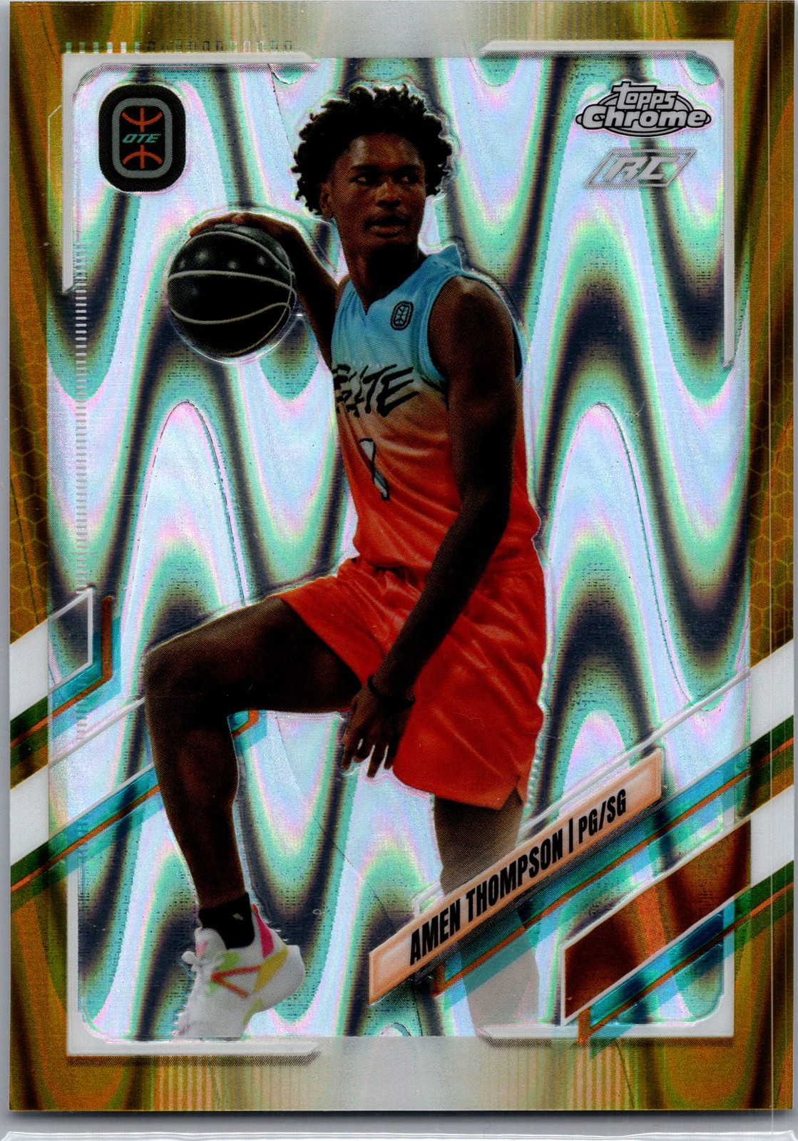 2021-22 Topps Chrome Overtime Elite #81 Amen Thompson Gold RayWave #/50
