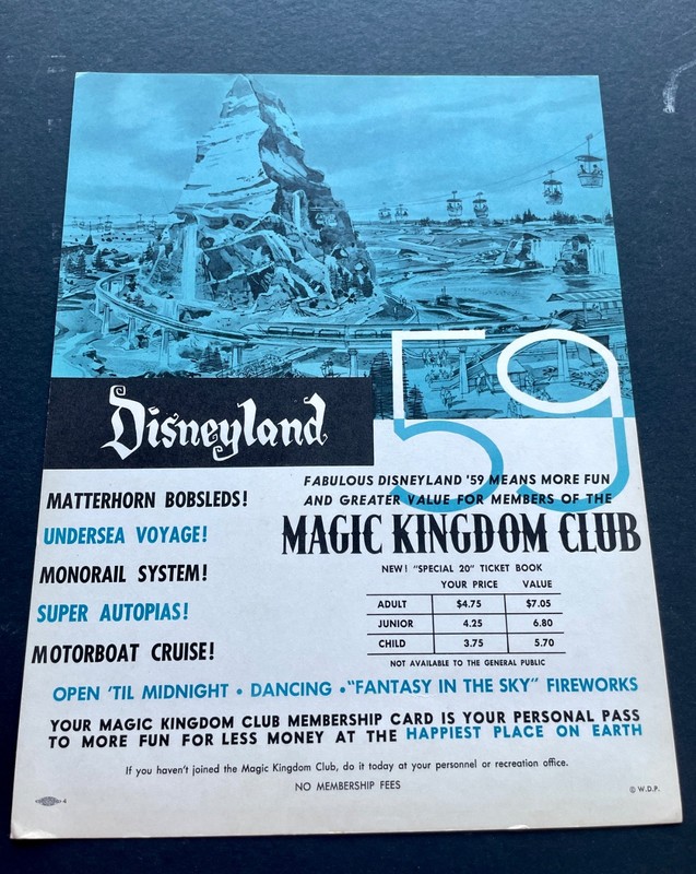 Rare Disneyland 1959 TICKET BOOTH  POSTER MATTERHORN MONORAIL  SUBMARINE VOYAGE