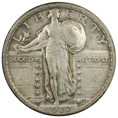 1917-P Type 2 Standing Liberty Quarter VF VERY FINE Cleaned A2968